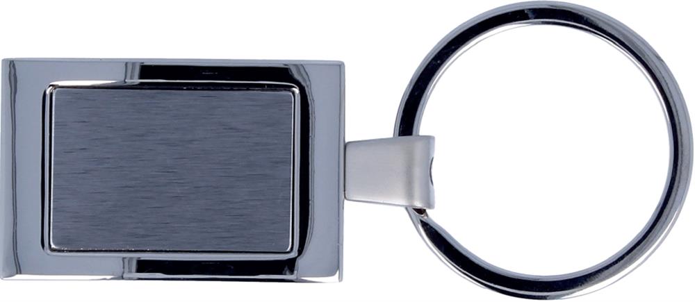 Porte-clés rectangle métal chromé personnalisé HARROBS, devant (doming)