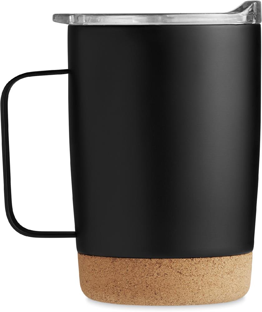 Mug isotherme inox base liège personnalisé RUBY, gauche (gravure laser)