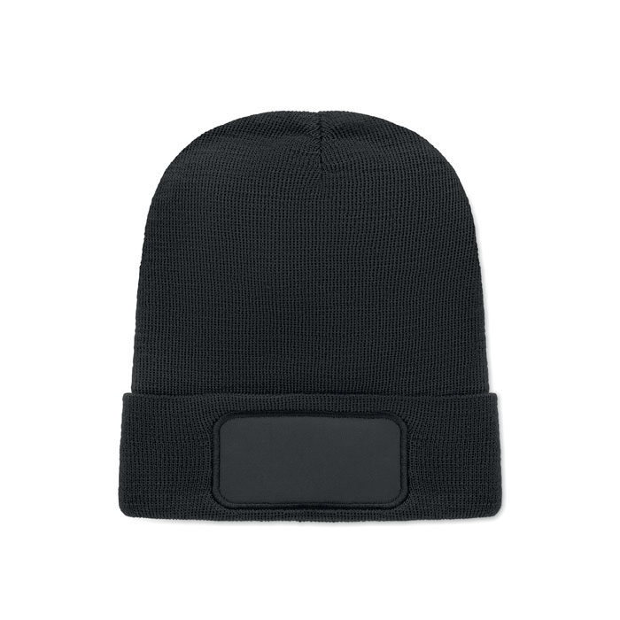 Bonnet tricoté RPET à revers personnalisé CAPNIT, Noir