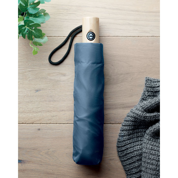 Parapluie pliant RPET poignée bambou personnalisé LEEDS