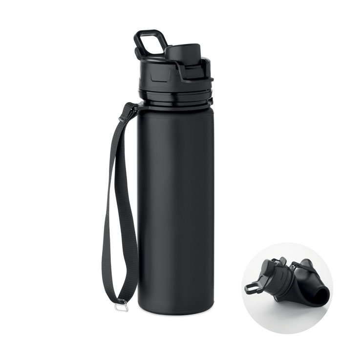 Bouteille pliable silicone 500 ml personnalisée LETT, Noir
