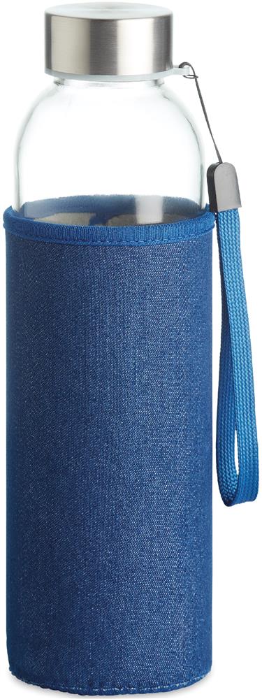 Bouteille verre housse denim personnalisée UTAH DENIM, couvercle