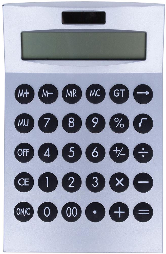 Calculatrice 12 chiffres personnalisée BASICS, solar cel droite