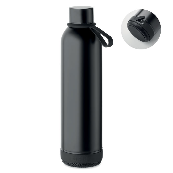 Bouteille isotherme enceinte 3W personnalisée MUSEY, Noir