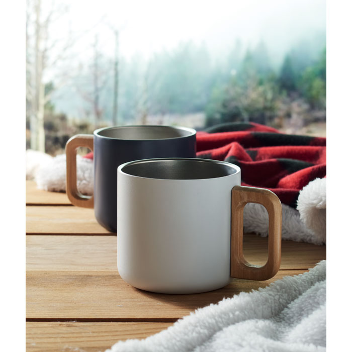 Mug inox recyclé 350 ml poignée bois personnalisé ACERO