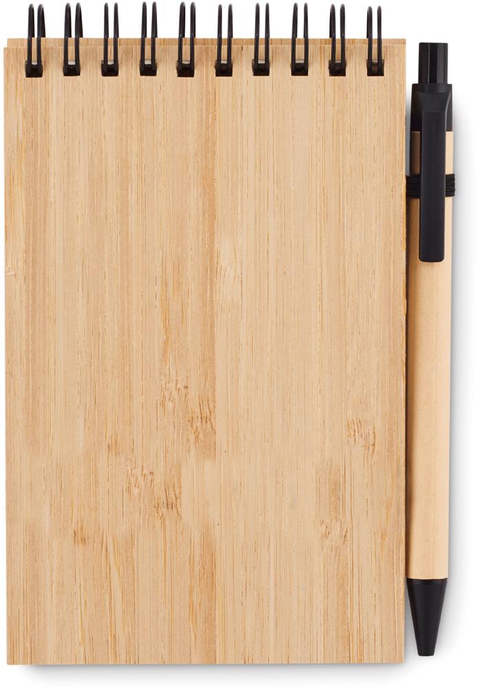 Bloc-notes A6 bambou avec stylo personnalisé SONORABAM, devant