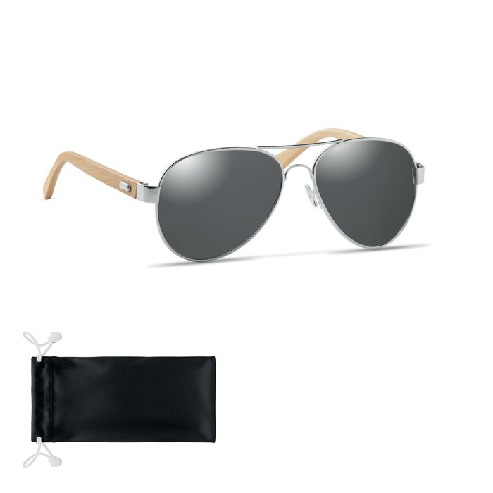 Lunettes de soleil bambou miroir personnalisées HONIARA, Noir