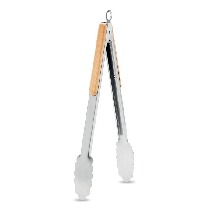 Pince barbecue inox manche bambou personnalisée INIQ, Bois