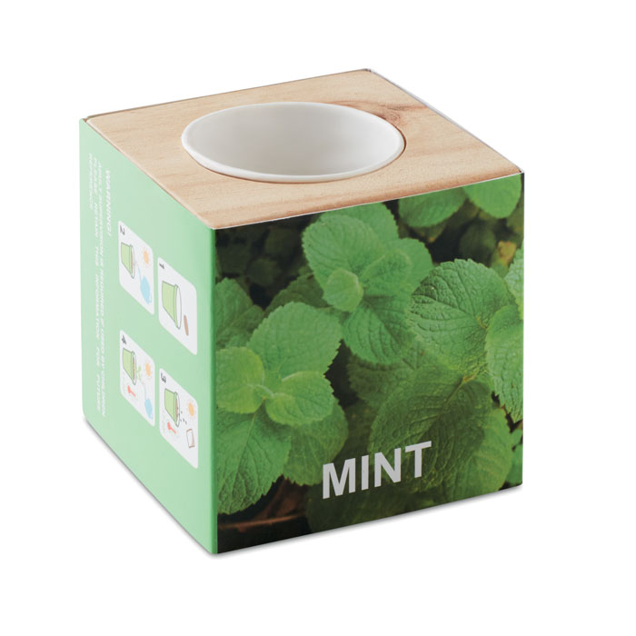 Pot en bois graines de menthe personnalisé MENTA