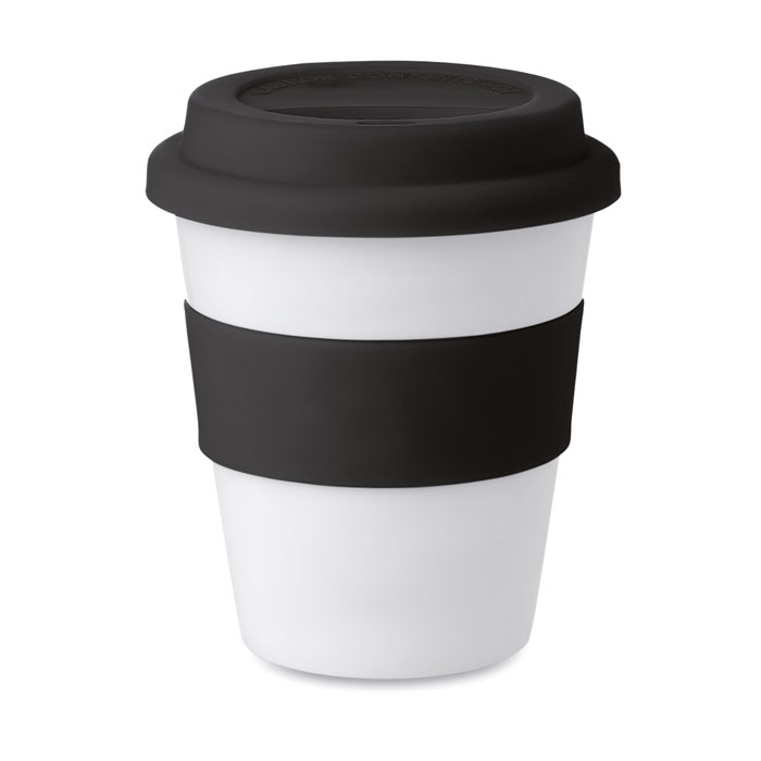 Gobelet PP 350 ml couvercle silicone personnalisé ASTORIA, Noir