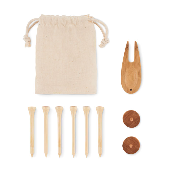 Set accessoires de golf bambou personnalisé DORMIE, Beige
