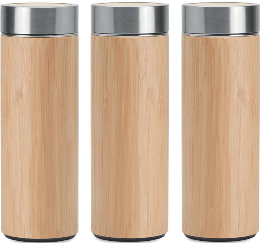 Gourde isotherme inox et bambou 400 ml personnalisée BATUMI, tour complet