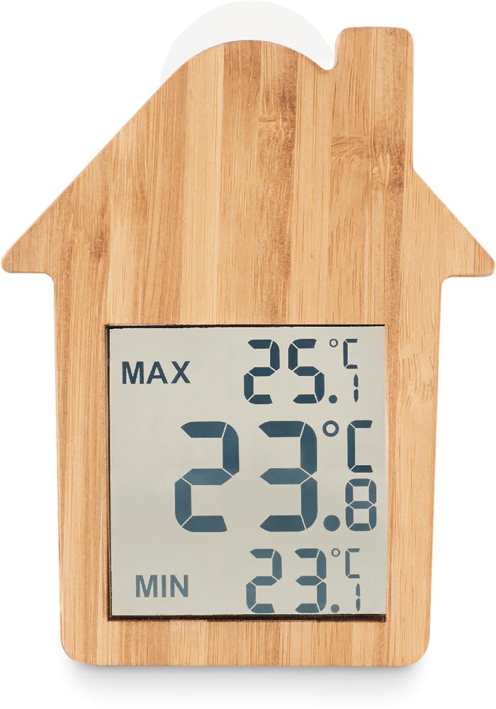 Station météo en bambou forme maison personnalisée HISA, devant