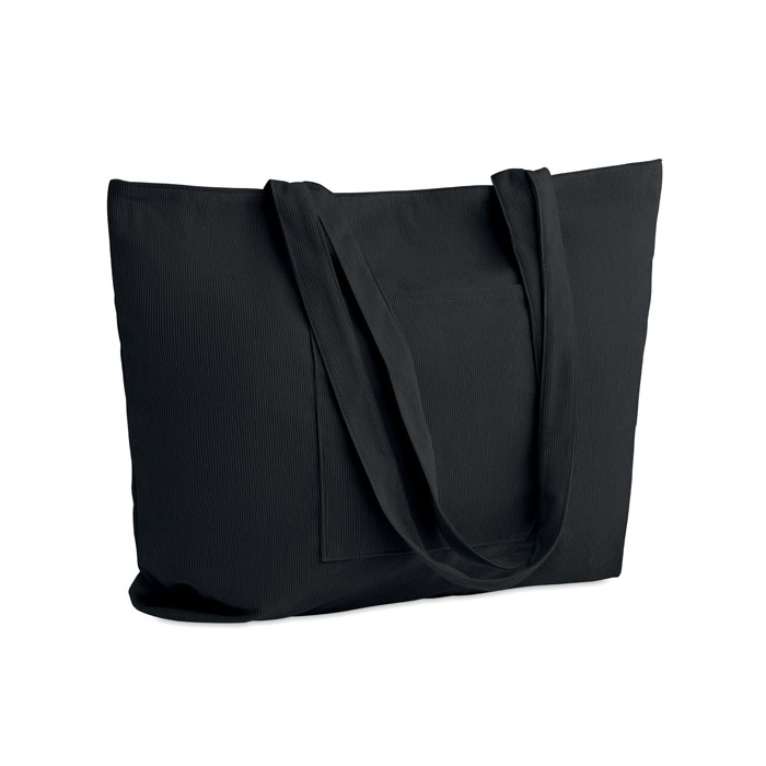 Grand sac shopping velours côtelé personnalisé CORDY G, Noir