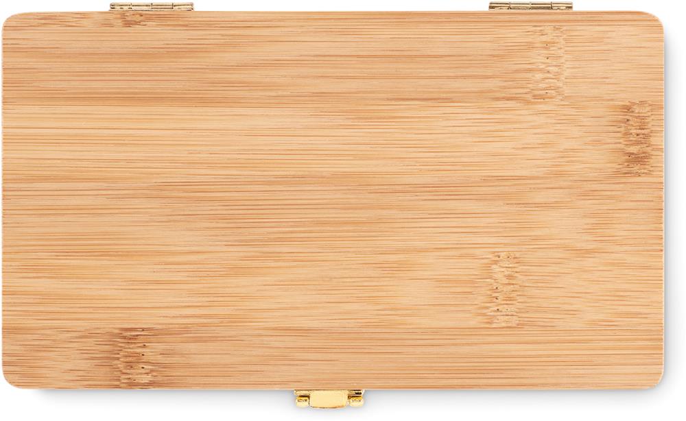 Coffret à outils en bambou FSC personnalisé GALLAWAY, dessus (gravure laser)