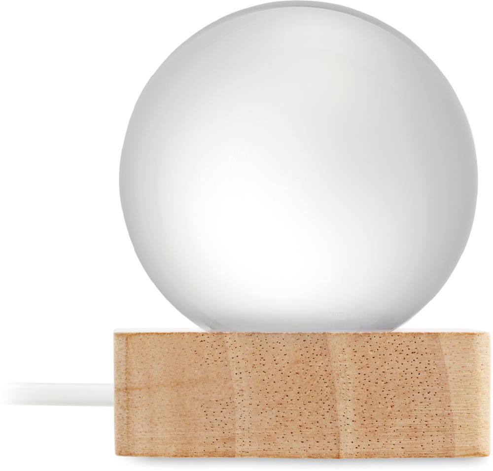 Sphère en verre LED sur socle bois personnalisée LIGHT, côté 3