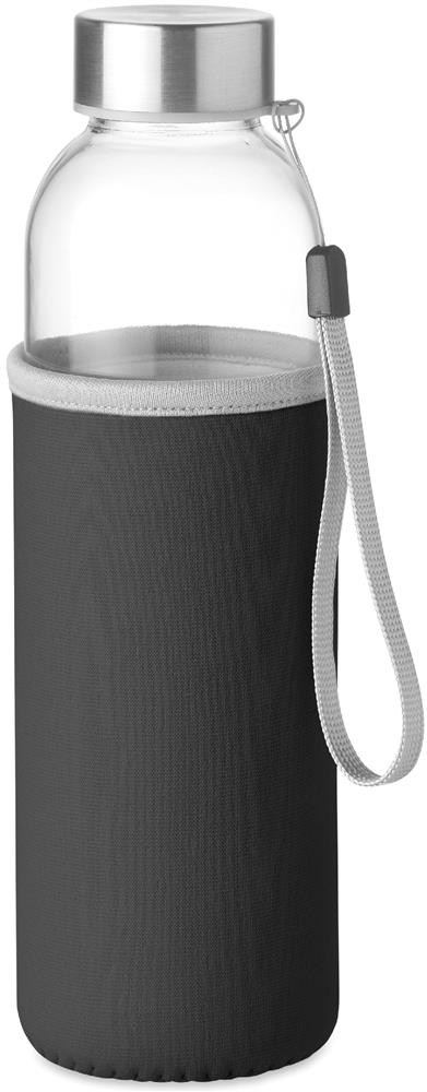 Bouteille verre 500 ml avec housse personnalisée UTAH GLASS, pochette (transfert réfléchissant)