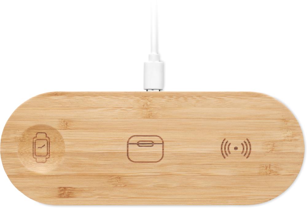 Station de charge 3 en 1 bambou personnalisée RECPAD, côté 2