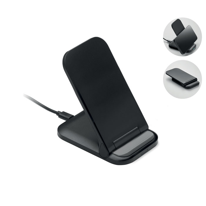 Chargeur sans fil pliable 15 W personnalisé POWERFOLD, Noir
