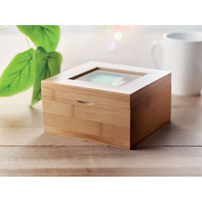 Boîte à thé bambou 4 compartiments personnalisée CAMPO TEA
