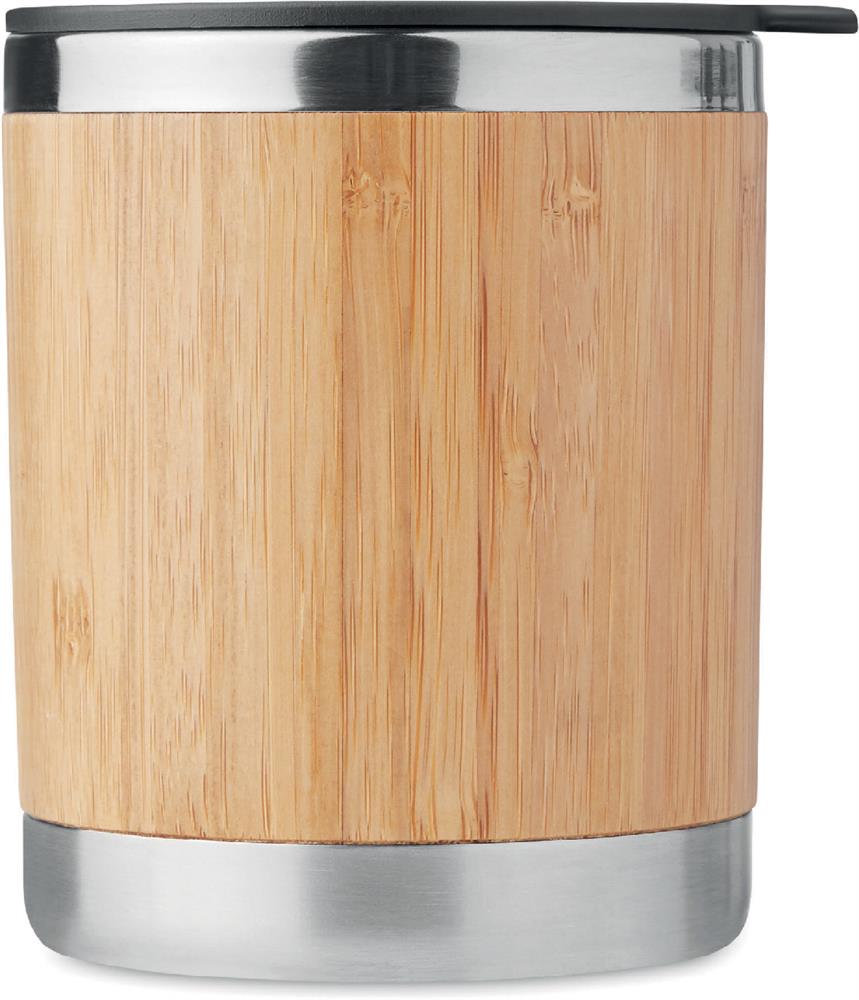Gobelet inox et bambou 250 ml personnalisé LOKKA, devant (gravure laser)