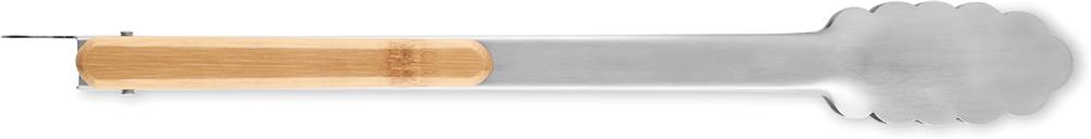 Pince barbecue inox manche bambou personnalisée INIQ, côté poignée 2