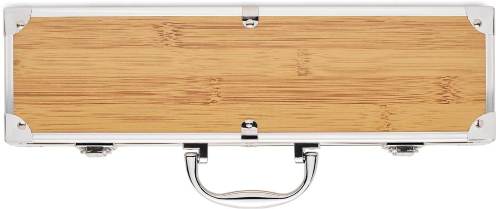 Set barbecue inox 3 pièces bois personnalisé TOOLDERA, étui (étiquette numérique)