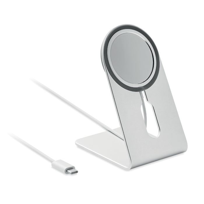 Chargeur sans fil magnétique 15 W personnalisé MELIS, Argent Mat