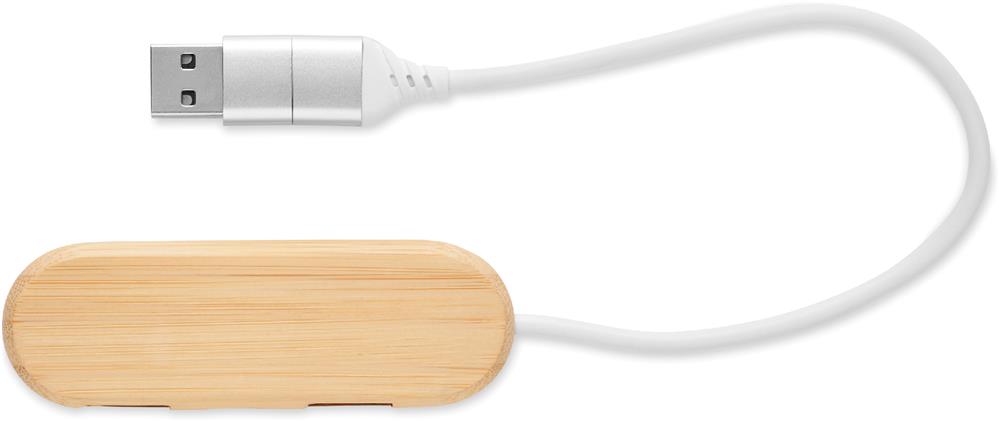 Hub USB 3 ports bambou câble 2 en 1 personnalisé VINA C, prise côté 1