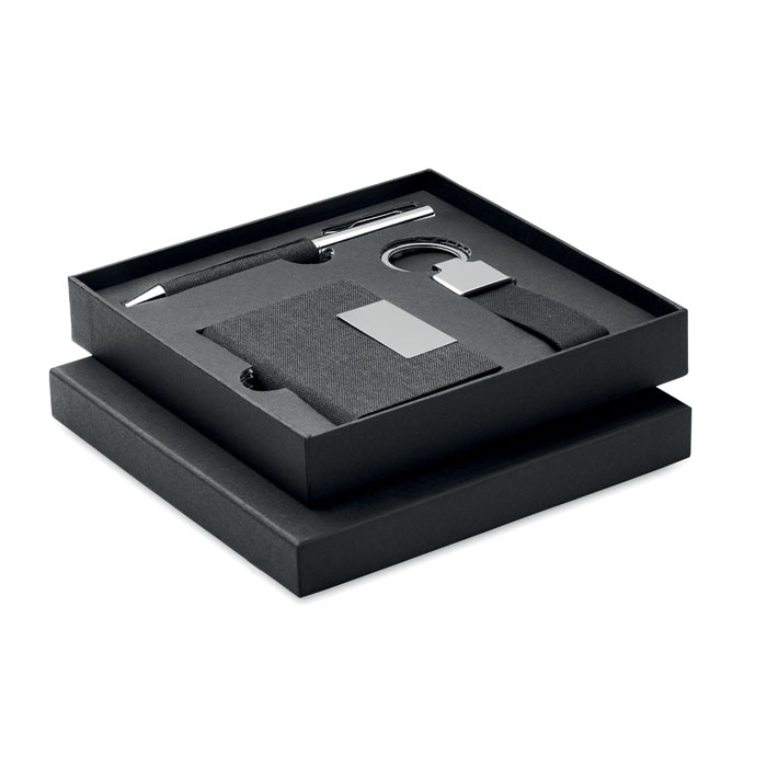 Coffret stylo et porte-cartes RPET personnalisé SCRIBI 3, Noir