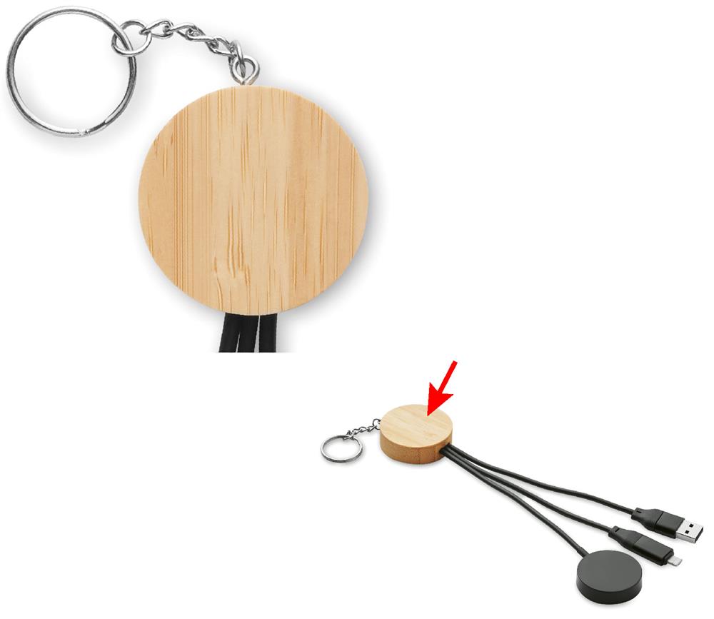 Porte-clés câble 4 en 1 60 W personnalisé BULE, partie bambou partie