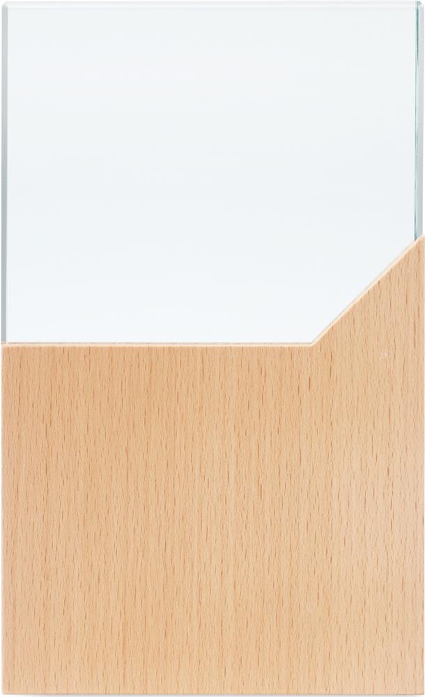 Trophée cristal sur socle hêtre personnalisé ZEAL, côté partie bois 1