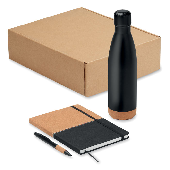 Coffret bouteille 500 ml et carnet A5 personnalisé CADEAU, Noir