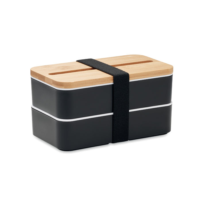 Lunchbox 2 x 400 ml couvercle bambou personnalisée WINT, Noir