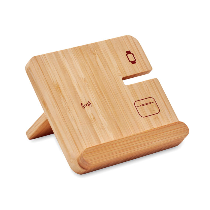 Station de charge 3 en 1 bambou 15 W personnalisée BOOGAR
