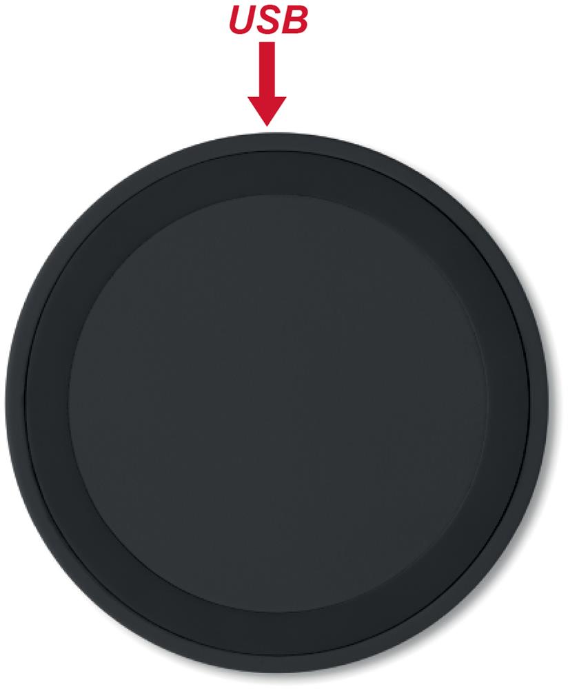 Chargeur sans fil rond 5 W personnalisé WIRELESS PLATO, dessus (impression numérique)