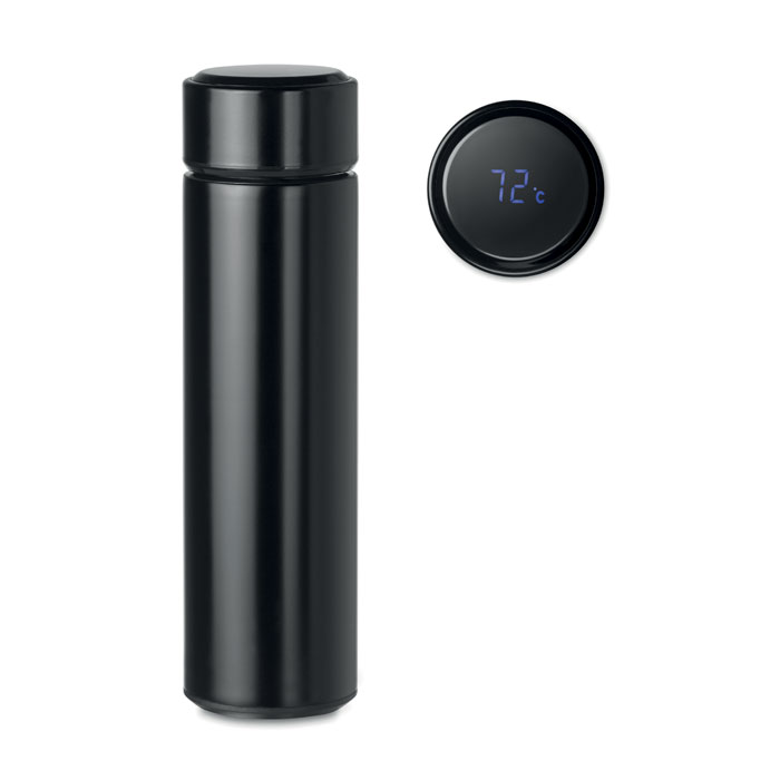 Bouteille isotherme inox avec thermomètre personnalisée POLE, Noir