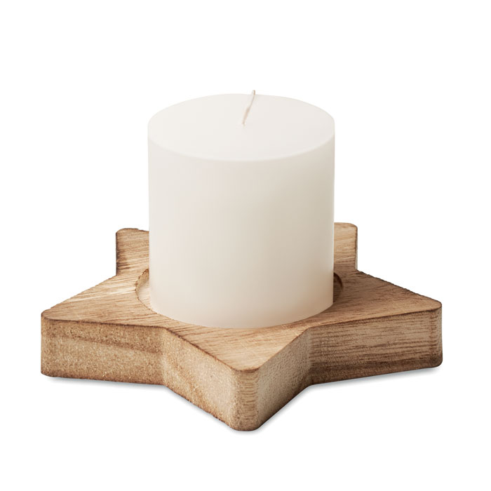 Bougeoir bois étoile avec bougie vanille personnalisé LOTUS