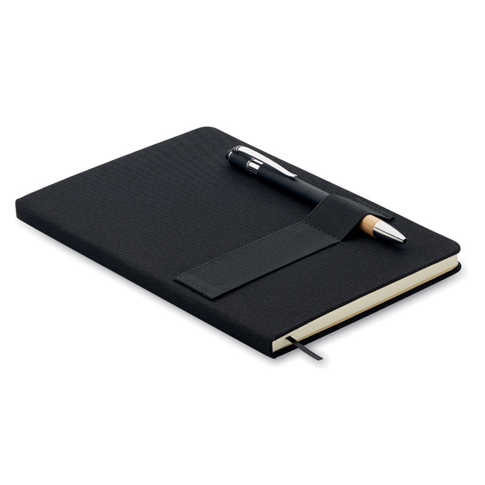 Carnet A5 feutre RPET et stylo bambou personnalisé NOTA, Noir