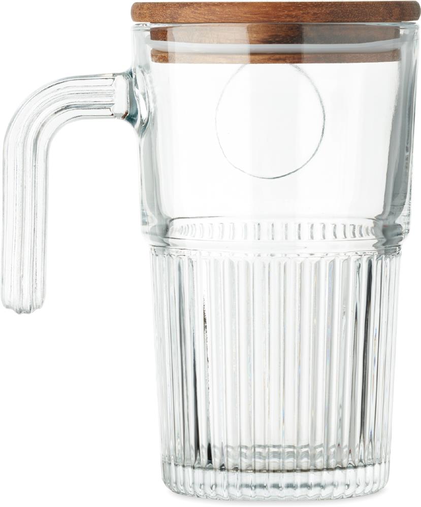 Mug verre 450 ml couvercle acacia personnalisé VITRIO JAR, gauche