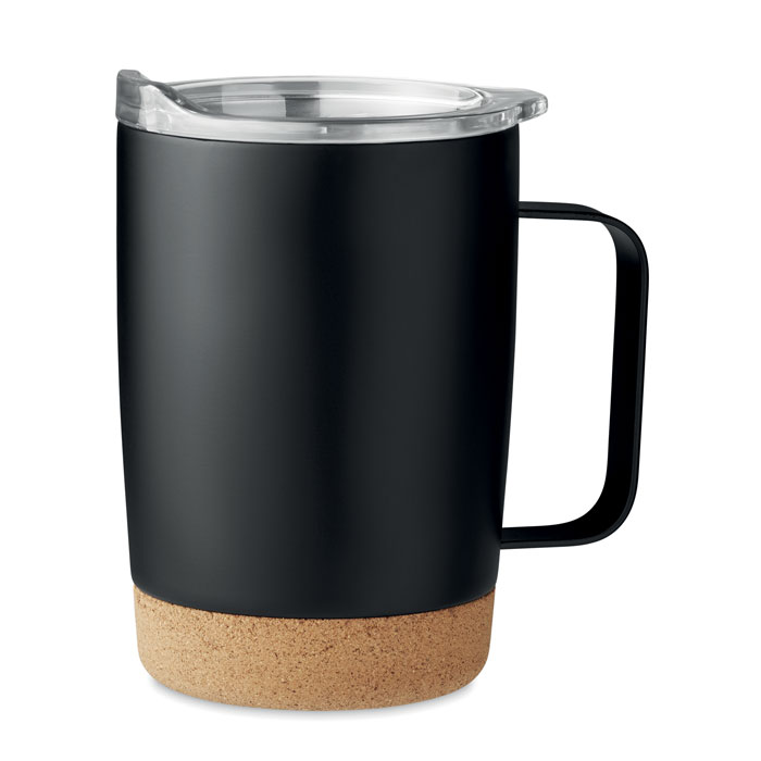 Mug isotherme inox base liège personnalisé RUBY, Noir