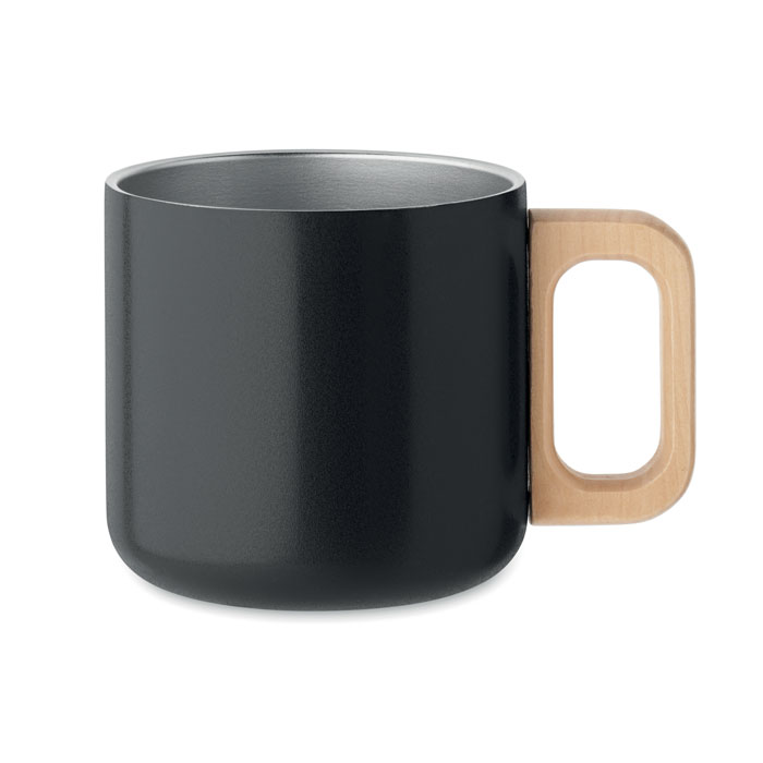 Mug inox recyclé 350 ml poignée bois personnalisé ACERO, Noir