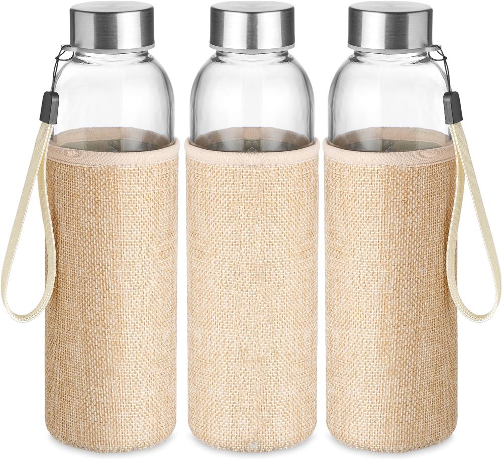 Bouteille verre et jute 500 ml personnalisée UTAH TOUCH, pochette (transfert sérigraphique)