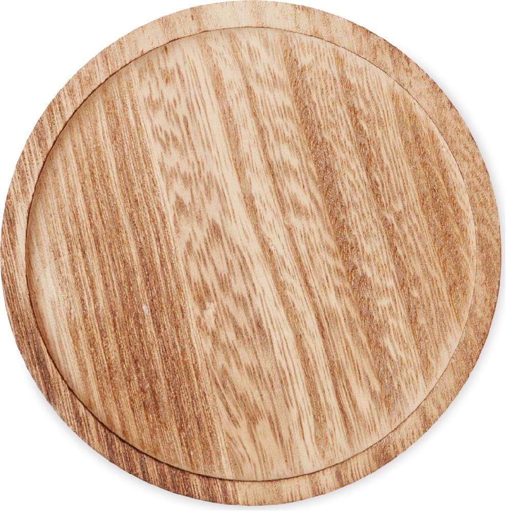 Bougeoir bois rond avec bougie vanille personnalisé PENTAS, plaque