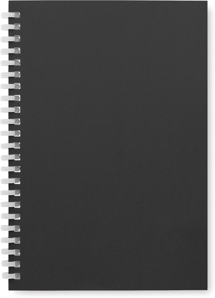 Carnet A5 à spirale carton recyclé personnalisé RECARNOTE, devant (tampographie)