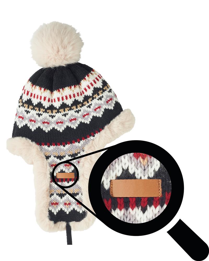 Bonnet à oreillettes et pompon personnalisé YULONG, étiquette