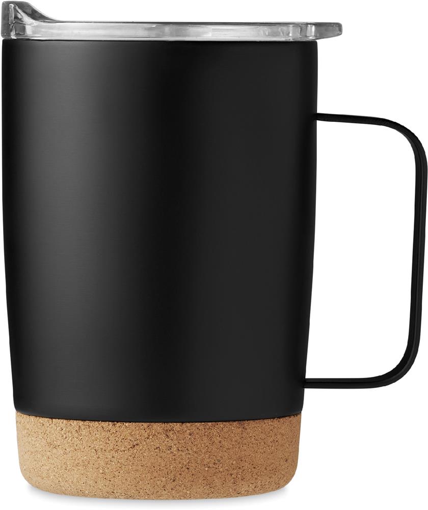 Mug isotherme inox base liège personnalisé RUBY, droite (gravure laser)