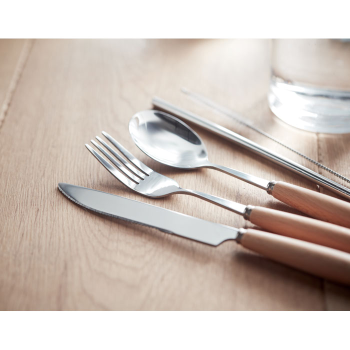 Couverts inox manche hêtre personnalisés CUSTA SET