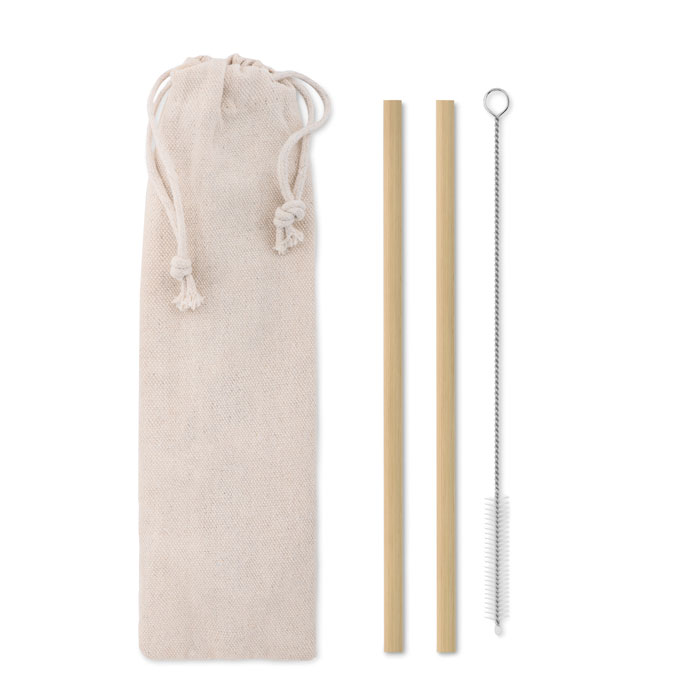 Pailles en bambou avec brosse personnalisées NATURAL STRAW, Beige