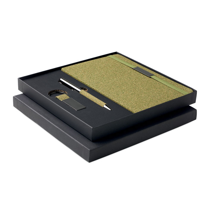 Coffret carnet A5 liège et stylo personnalisé CHIPPEWA SET, Vert